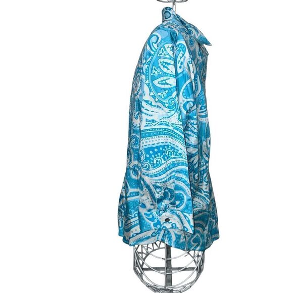 GREAT CONDITION WOMEN CHICOS CHICOS White Aqua Blue Graphic Aztec Button Up SHIR - Picture 3 of 7